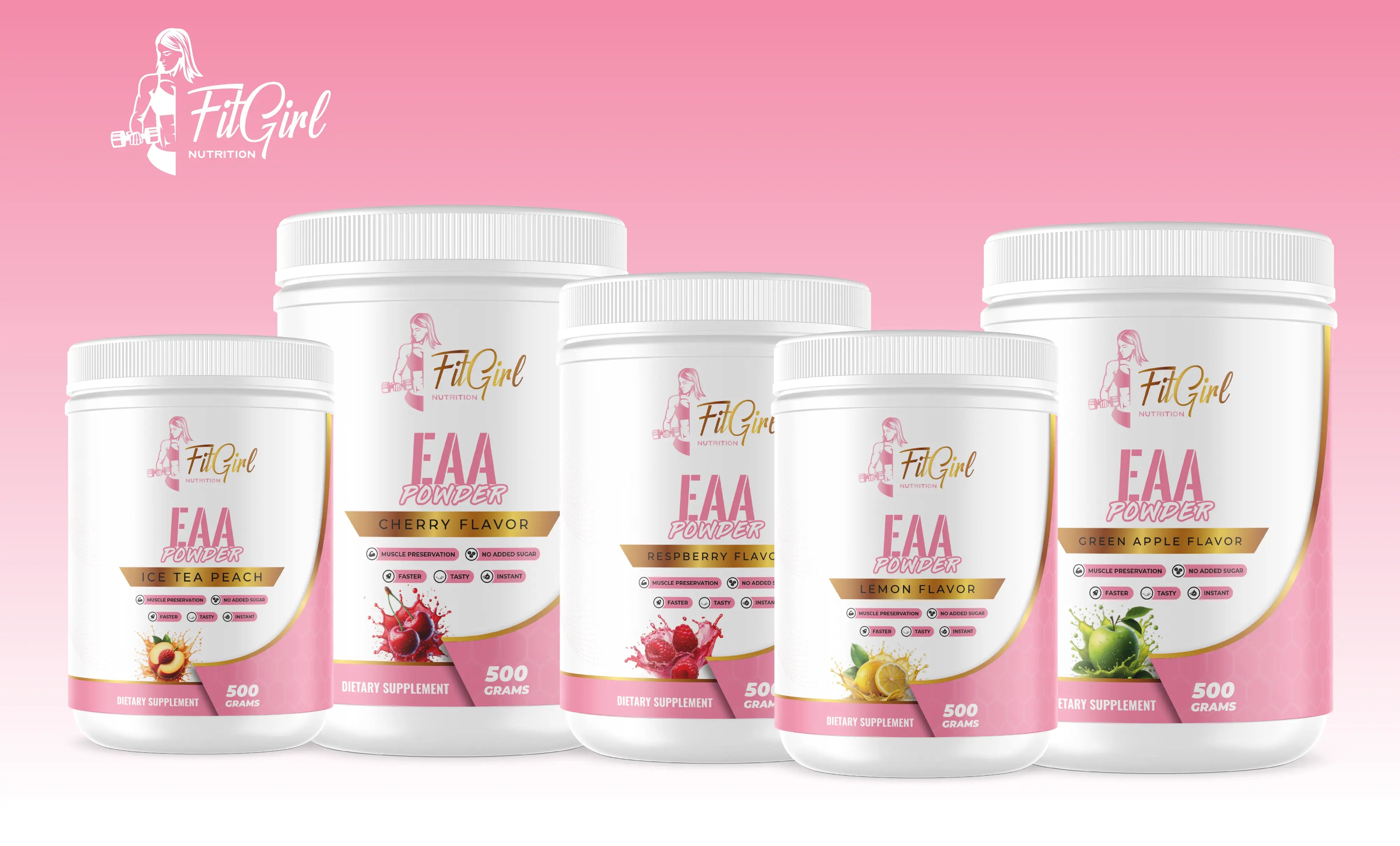 FitGirl EAA Powder ondersteunt energie, uithoudingsvermogen en spierherstel. Complete essentiële aminozuren voor actieve vrouwen die sterker willen trainen.