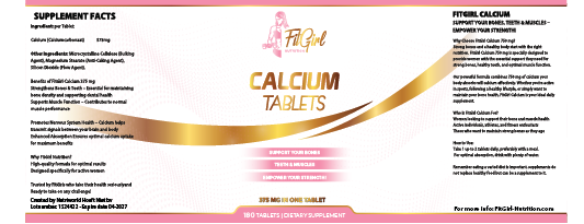 FitGirl Calcium Tablets 375 mg label supplement facts and ingredients