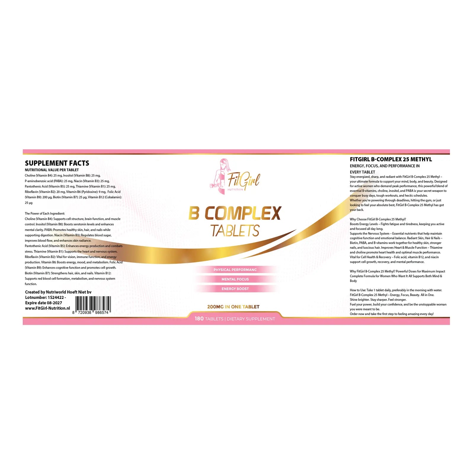 FitGirl Nutrition B-Complex 25 Methyl 180 tablets label