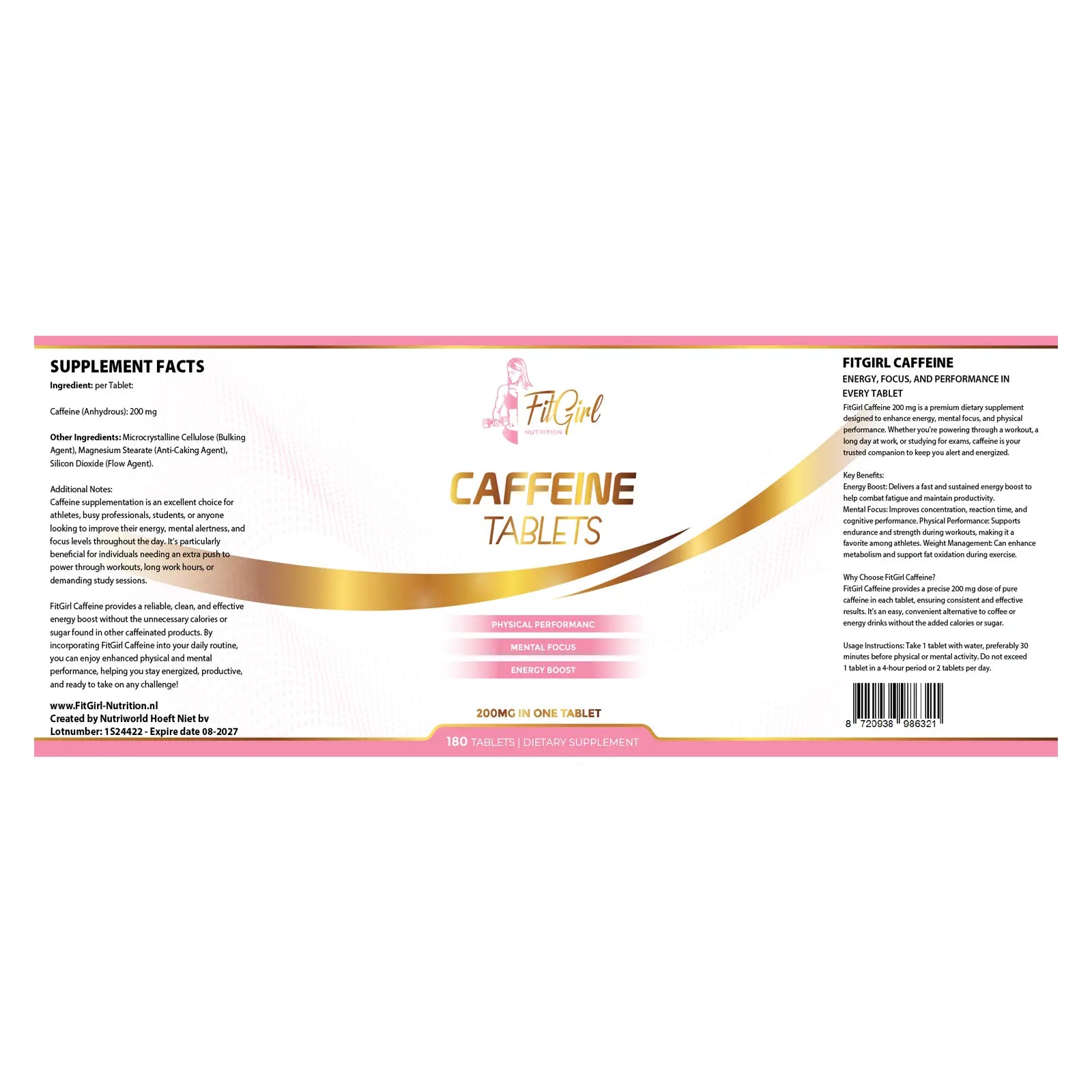 FitGirl Nutrition Caffeine 200 mg Twin Pack 2 x 180 tablets label
