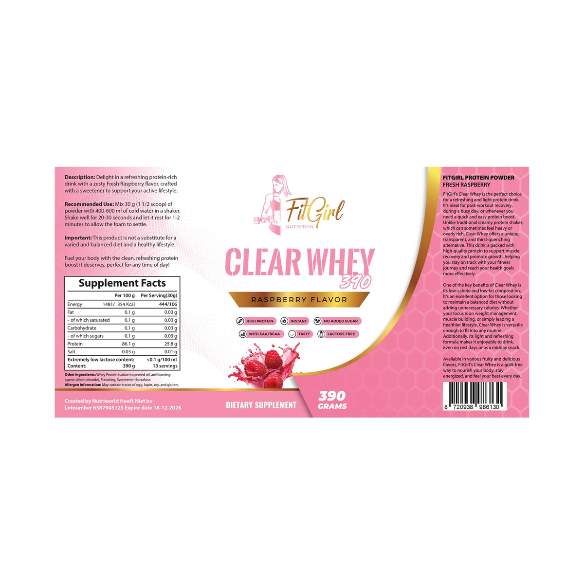 FitGirl Clear Whey label Raspberry 390g