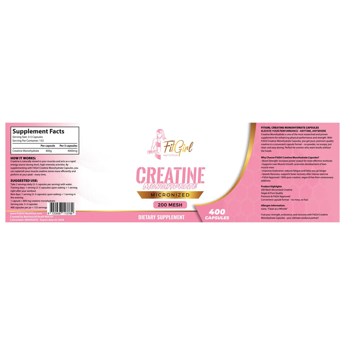 FitGirl Creatine Capsules label 400 capsules