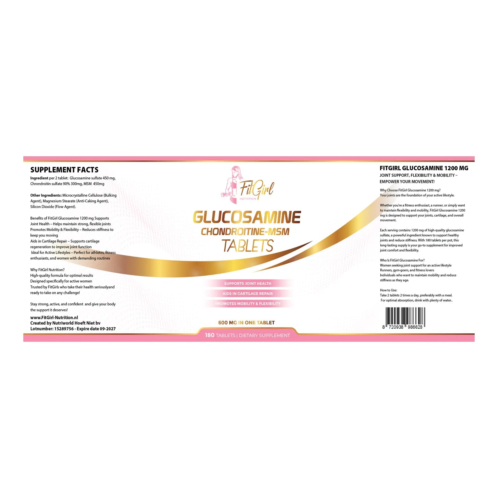 FitGirl Nutrition Glucosamine Chondroitine MSM twin pack 180 tabletten label
