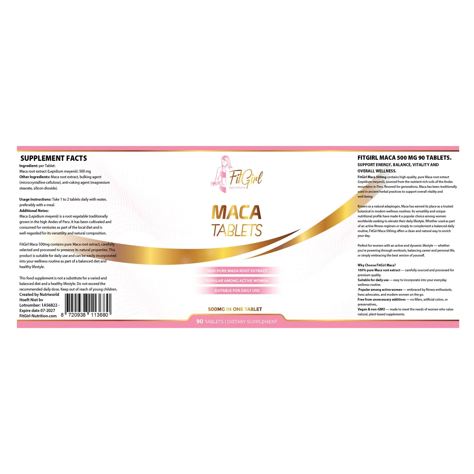FitGirl Nutrition Maca tablets label