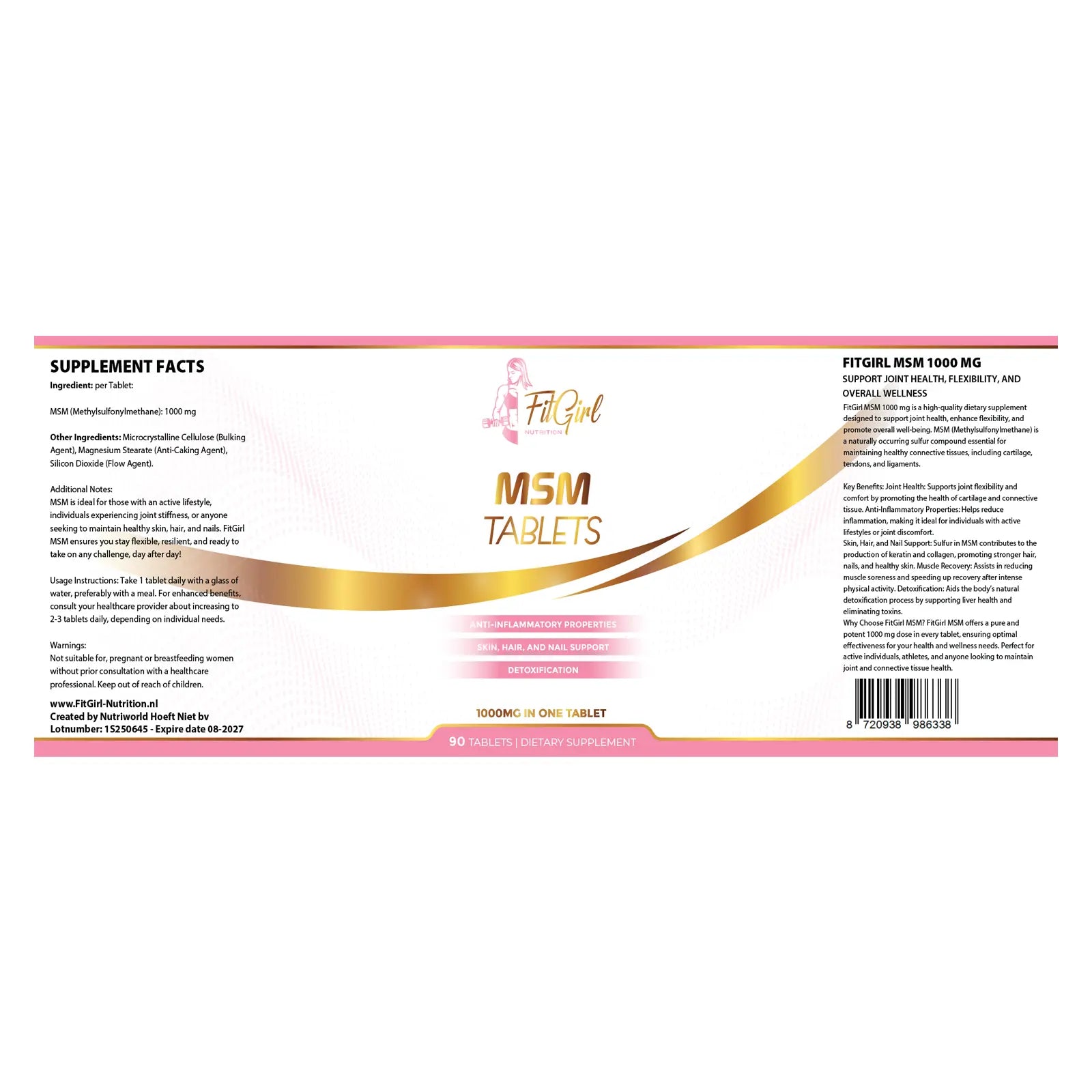 FitGirl Nutrition MSM 1000 mg Twin Pack 2 x 90 tablets label