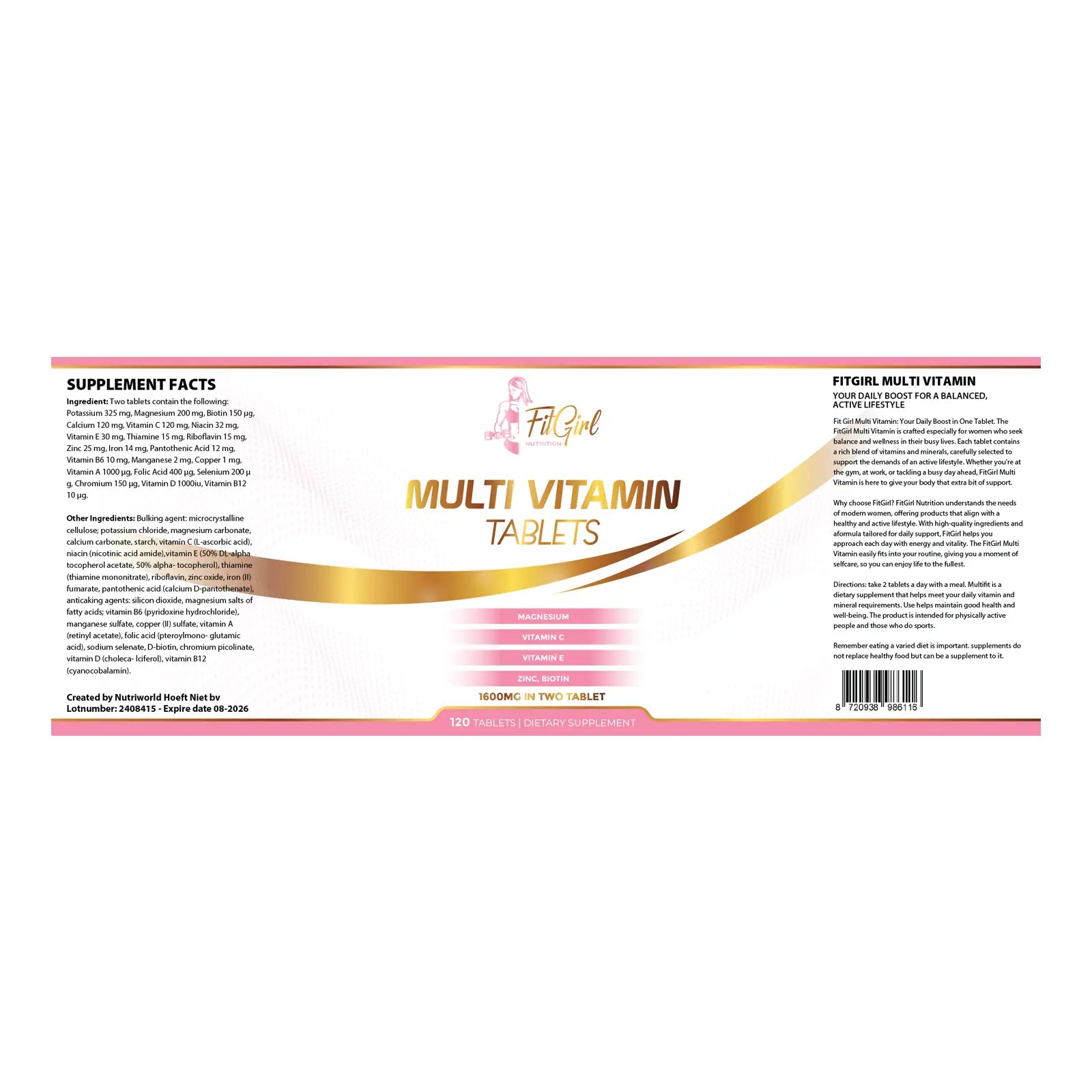 FitGirl Nutrition Multi Vitamin label 120 tablets