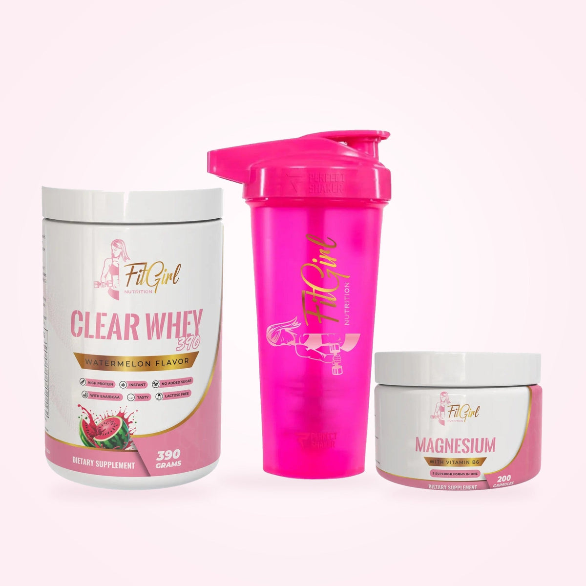 FitGirl Cardio & Classes Bundle – Clear Whey Protein Bundle with shaker and magnesium supplement