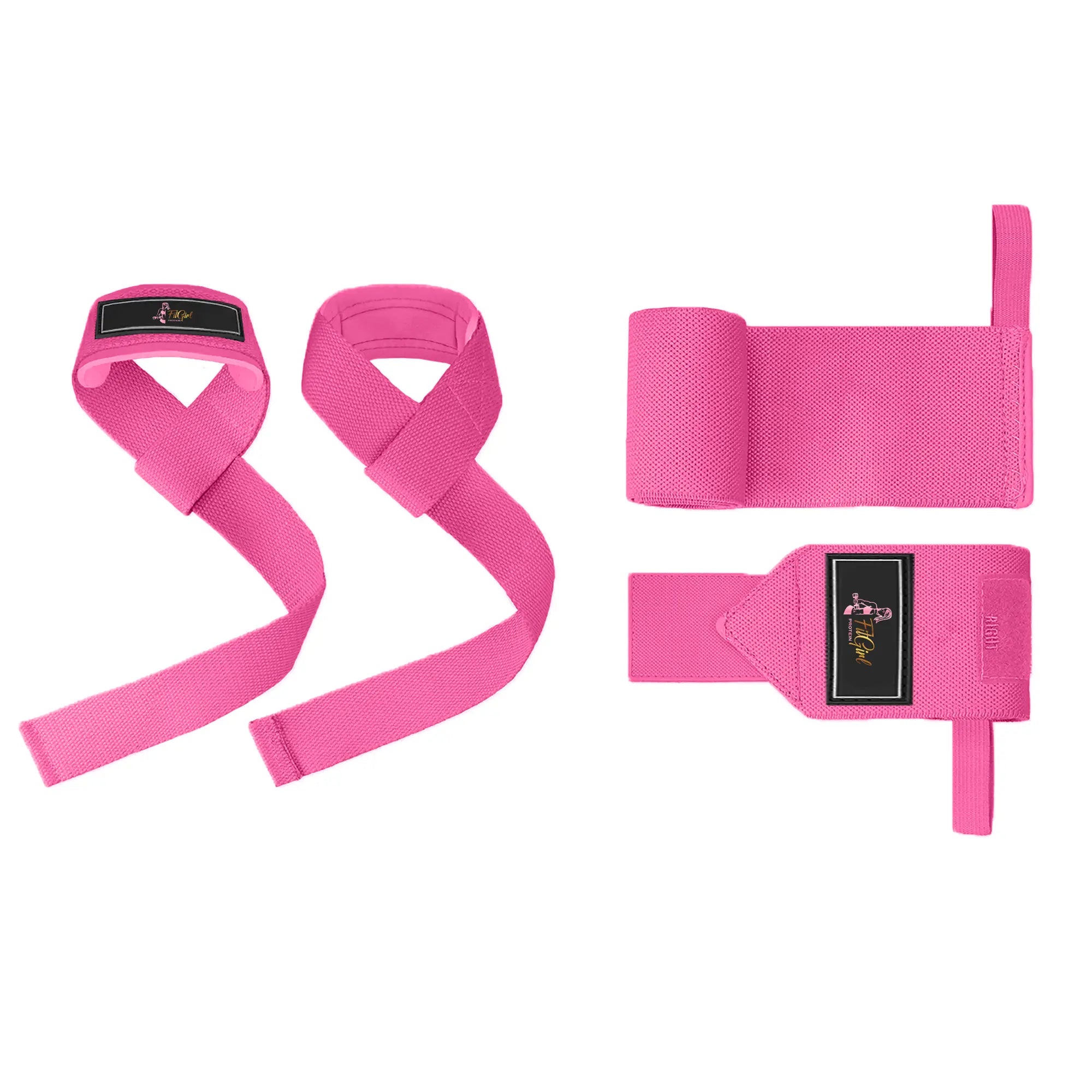 FitGirl Nutrition combi pack with wrist wraps and lifting straps in neon pink for strength training
