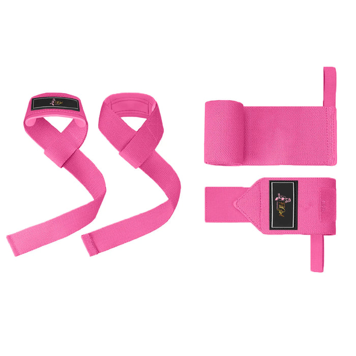 FitGirl Wrist Wraps & Lifting Straps neon pink combi pack