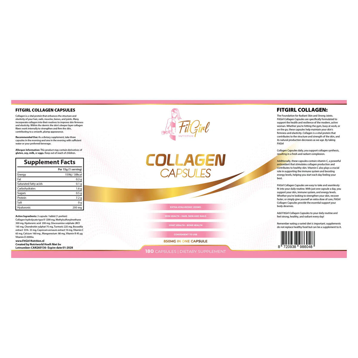 FitGirl Collagen Capsules label 180 capsules