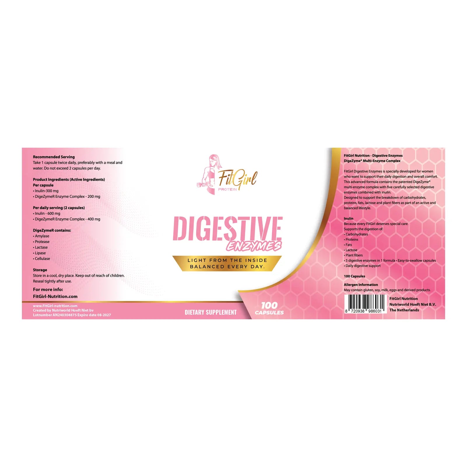 FitGirl Nutrition Digestive Enzymes 100 capsules label