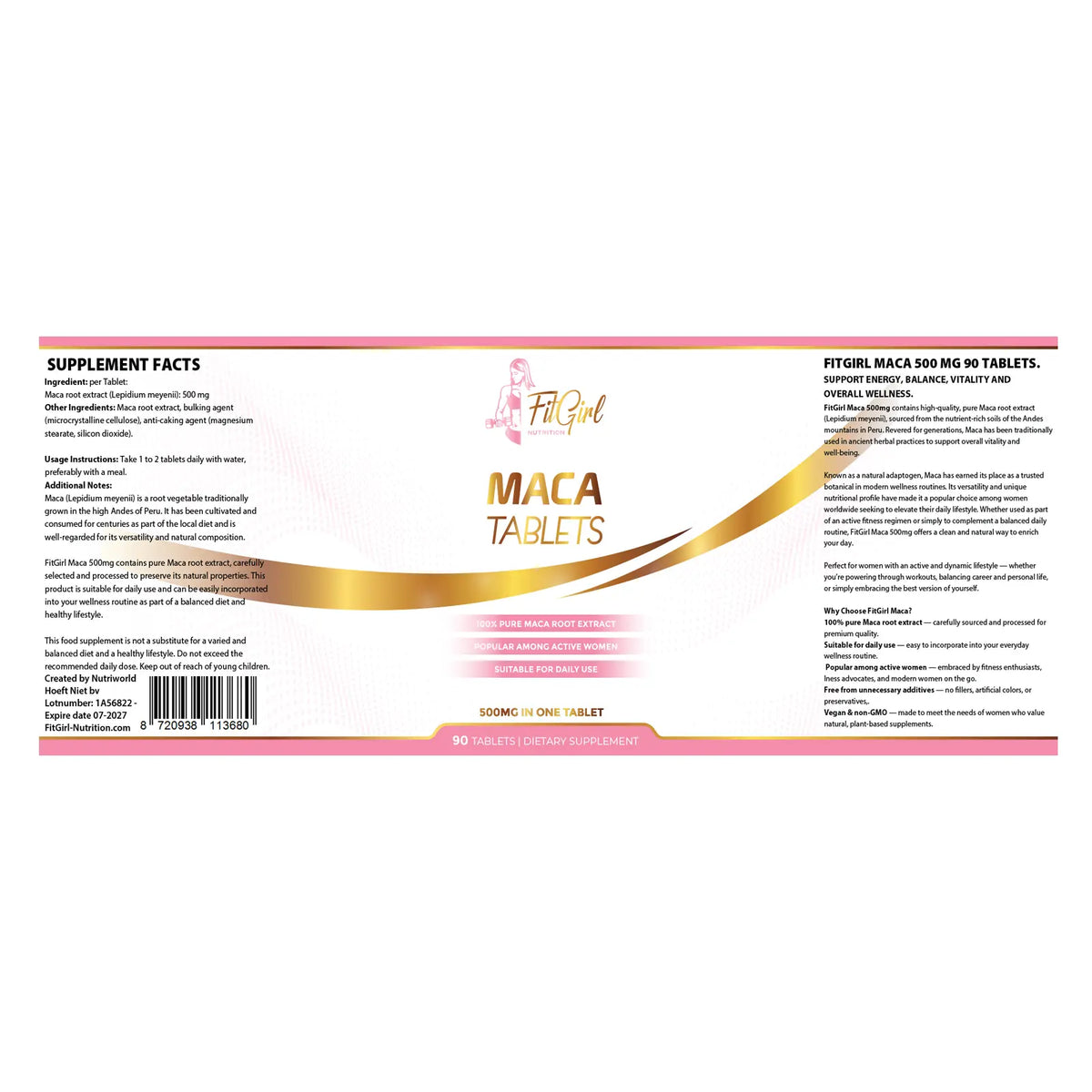 FitGirl Maca 500mg label 90 tablets