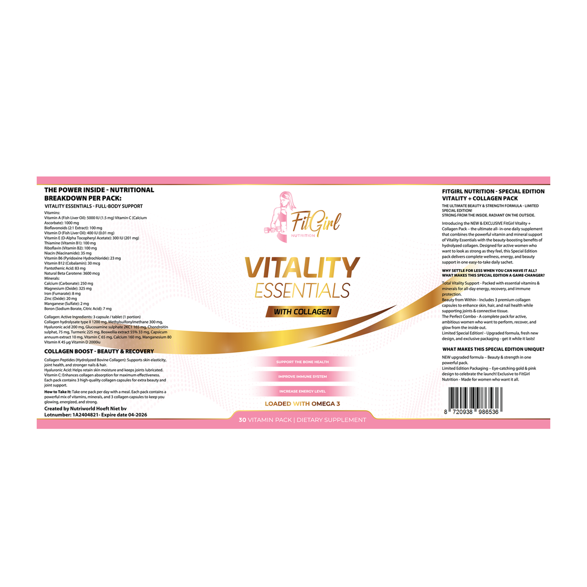 fitgirl vitality essentials with collagen label 30 daily packs