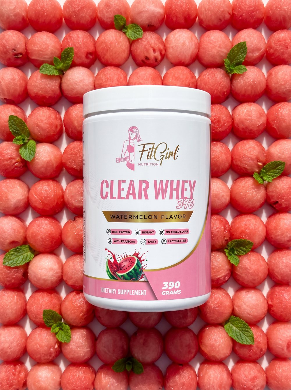 FitGirl Clear Whey Watermelon on fresh watermelon